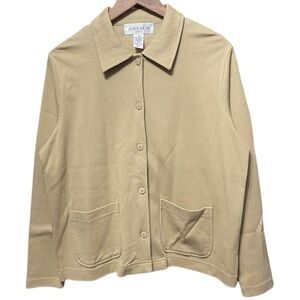 Vintage 90s blank tan Jones wear Sport vertical textured ribbed Cardigan jacket